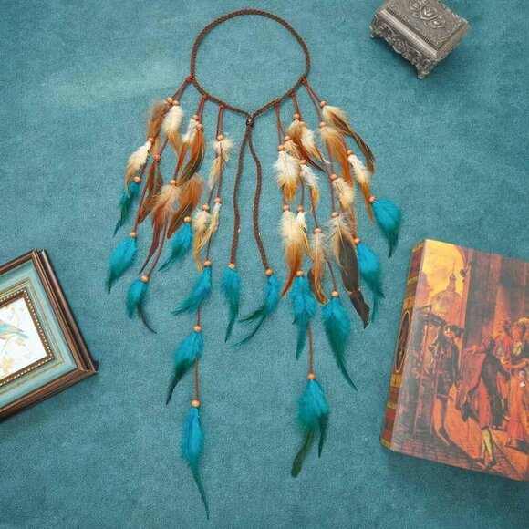 Boho Feather Headband for Women Gypsy Headpiece Cotton Polyester Adjustable main image 4